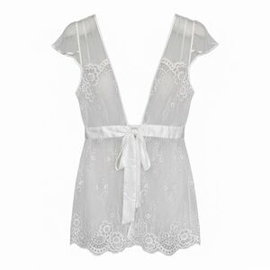 Victoria’s Secret Lace Mesh Robe‎ Women’s Medium White Short Satin Belt